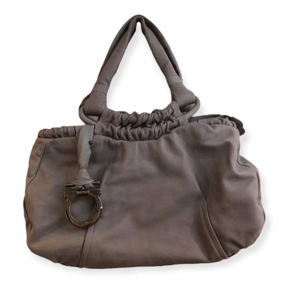 Salvatore Ferragamo Leather Designer Silver Hardware Hobo Shoulder Handle Bag